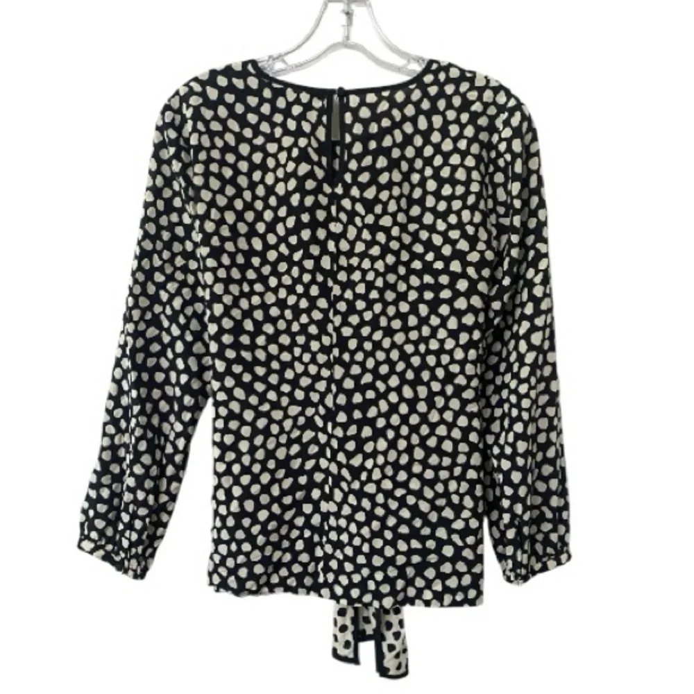 J. Crew Silk Black and Cream Pebble Print Polka Dot Blouse